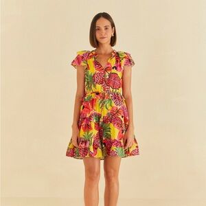 Farm Rio XL Yellow Fruit Dream Ruffle Mini Dress NWT